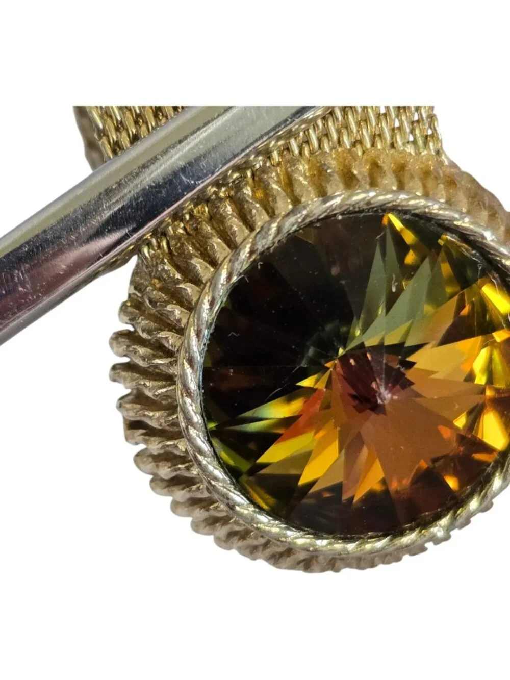 Vintage Dante Gold Tone Wrap Around Cufflinks Rivoli Rhinestone Green/Gold Shift